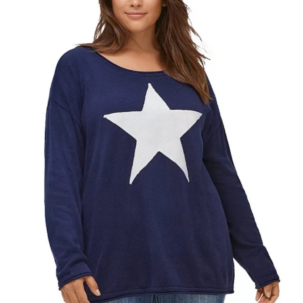 ellos size 22-24 Women's Navy Blue Sweater with Large White Star Casual Cozy